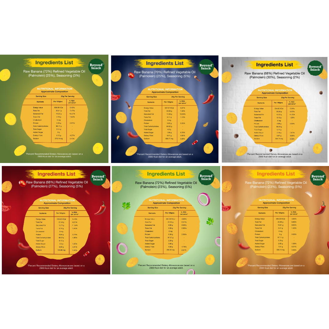 All 6 Flavours -600gm(Original Style, Peri Peri, Sour Cream Onion Parsley, Salt & Black Pepper, Desi Masala, Hot & Sweet Chilli -100gm Pack each)